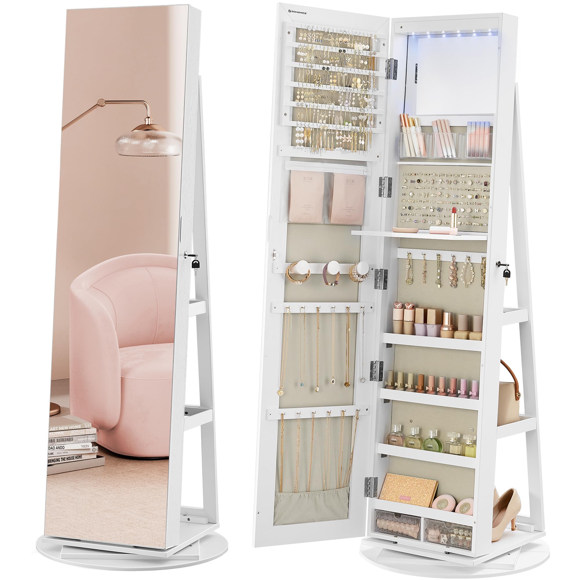 LuxeGlow LED Jewelry Armoire - Full Length Mirror with H
