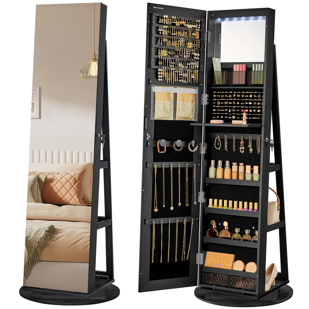 LuxeGlow LED Jewelry Armoire - Full Length Mirror with H