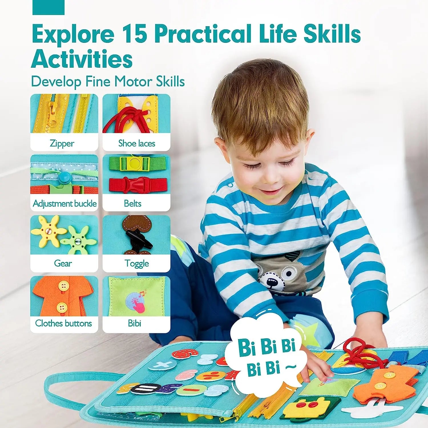 Montessori Busy Book for Toddlers - Portable Travel Activity
