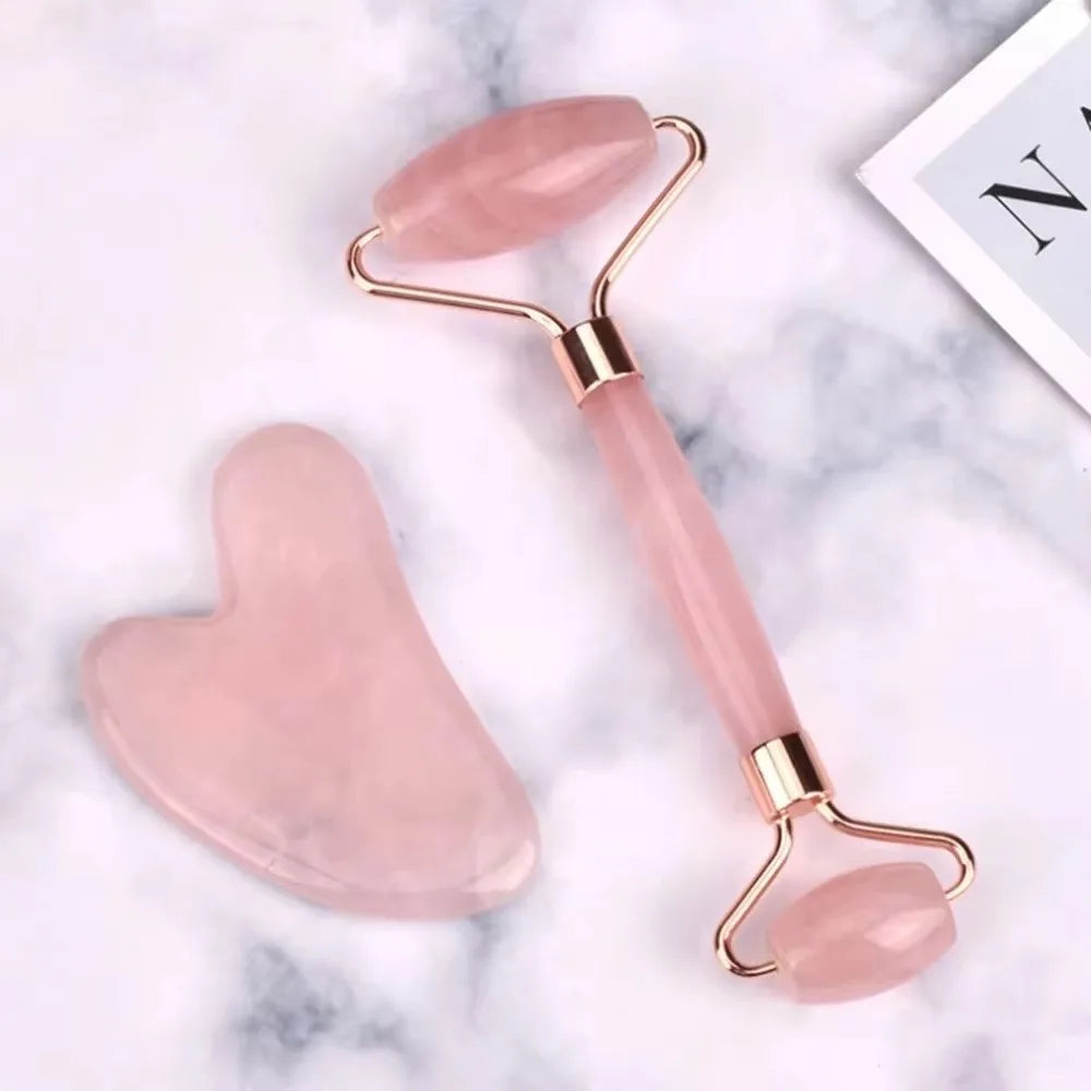 Gua Sha Facial Massage Set - 2-Piece Natural Stone Bea