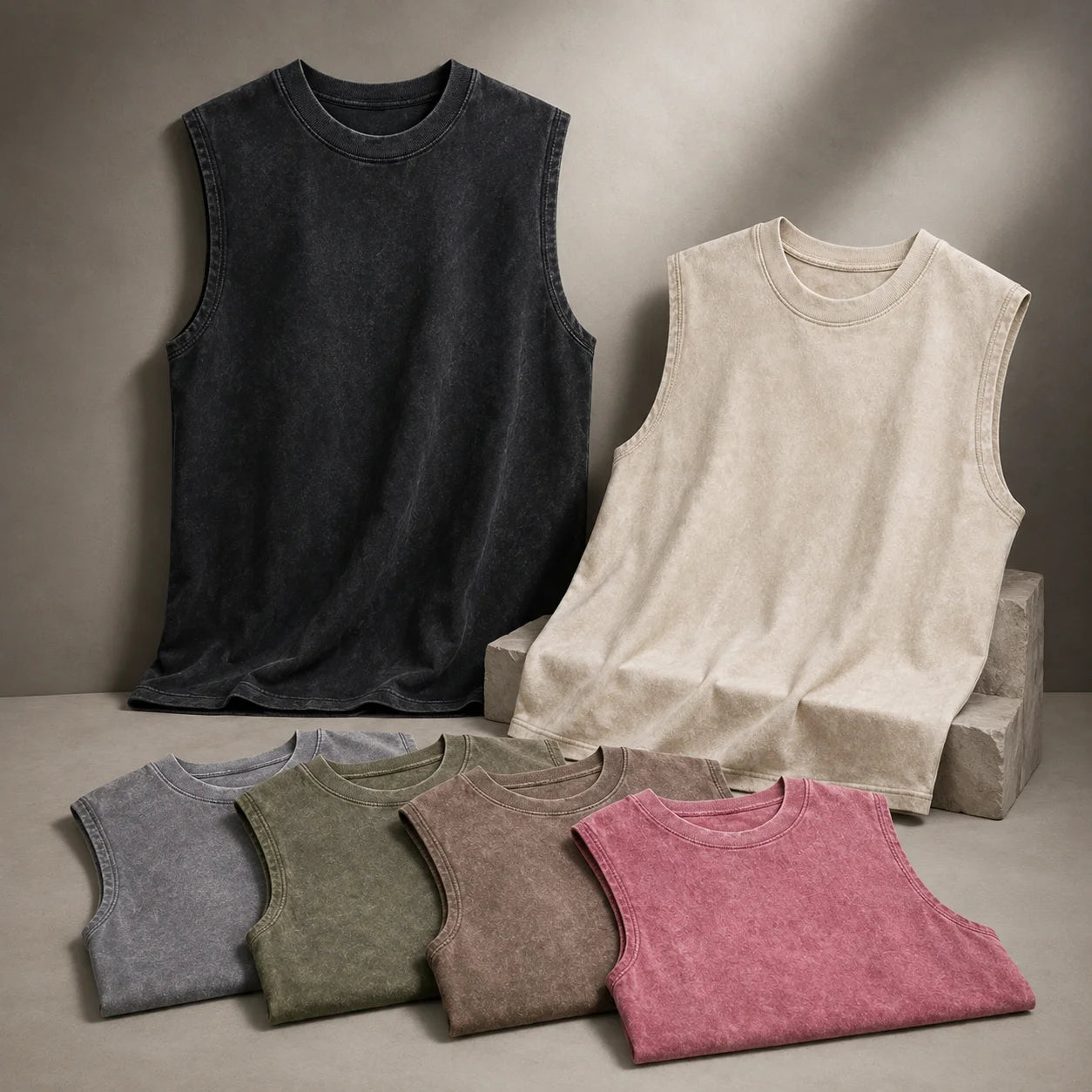 Mens Acid Washed Cotton Tank Top 230GSM