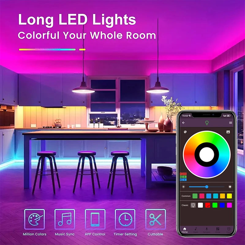 ChromaGlow RGB LED Strips - App-Controlled Room Light