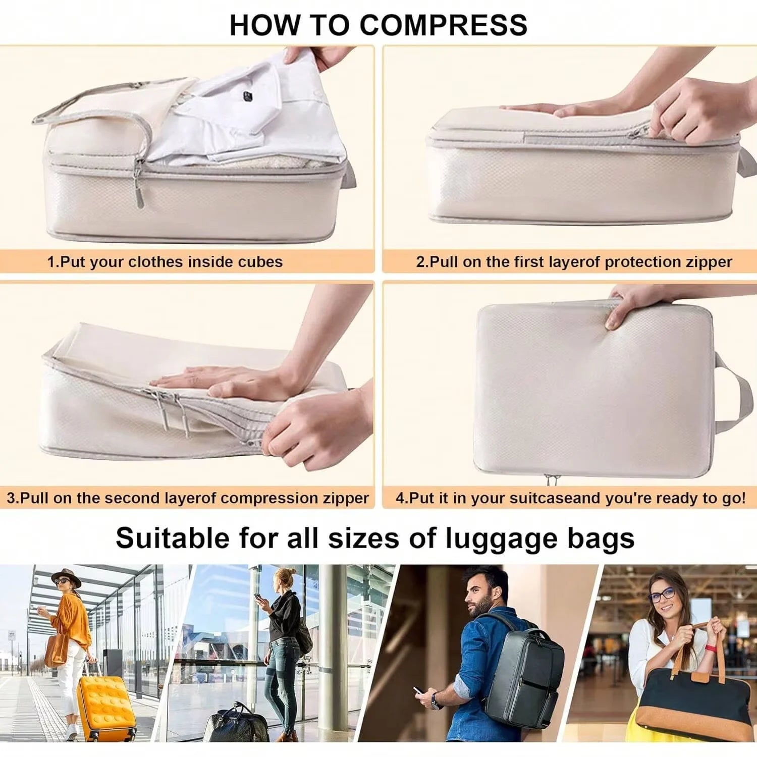 Compression Packing Cubes Set - 6 Piece Travel Organizer
