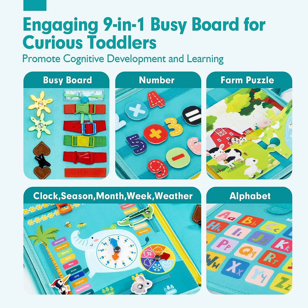 Montessori Busy Book for Toddlers - Portable Travel Activity
