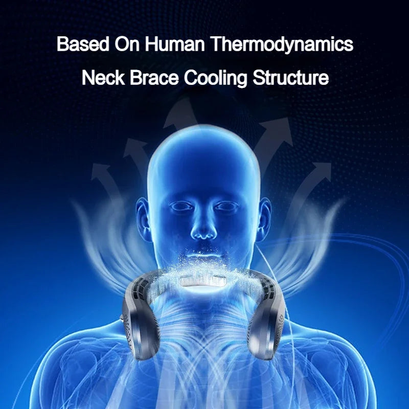 Bladeless neck fan wearable portable cooler - front view showing 360 degree airflow design