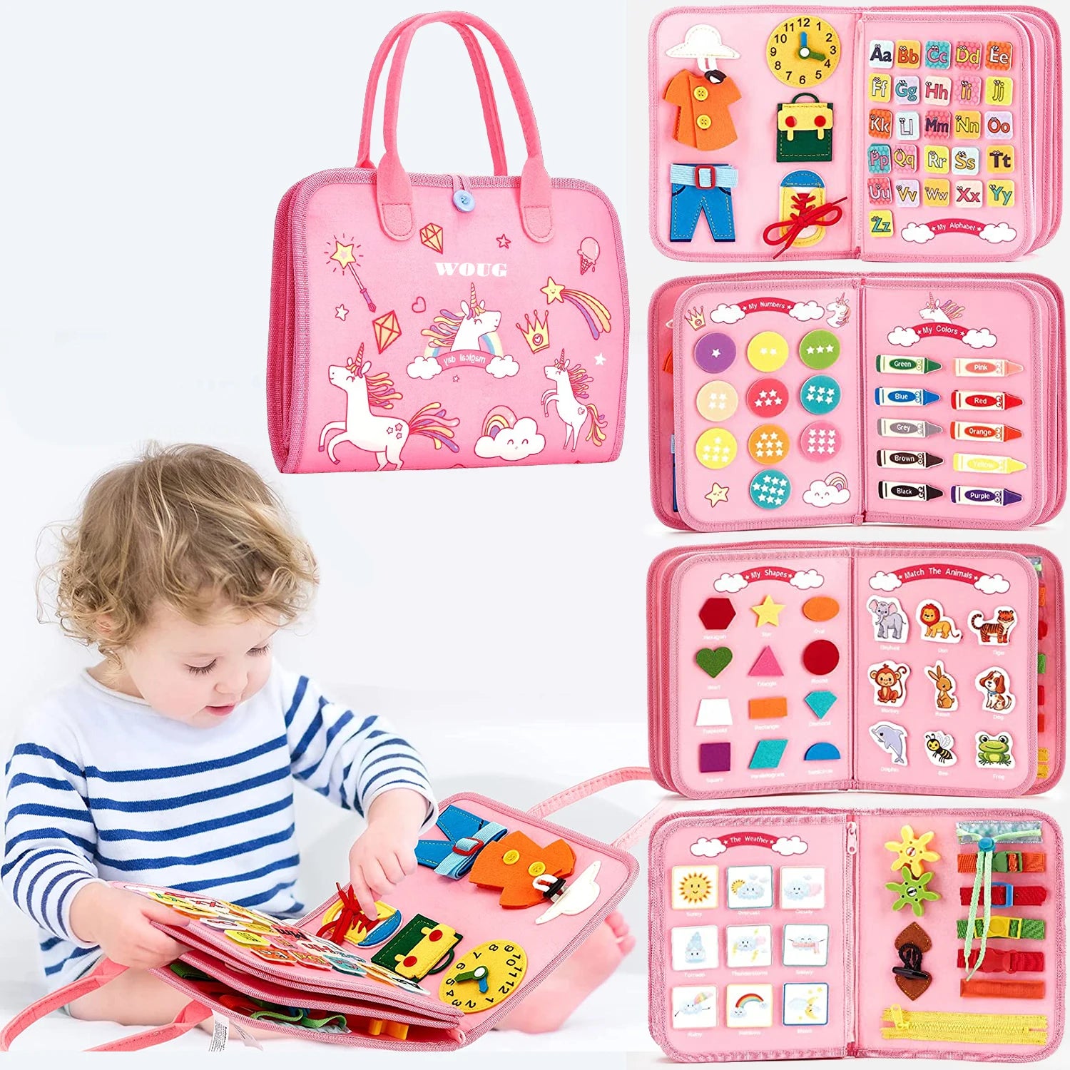 Montessori Busy Book for Toddlers - Portable Travel Activity