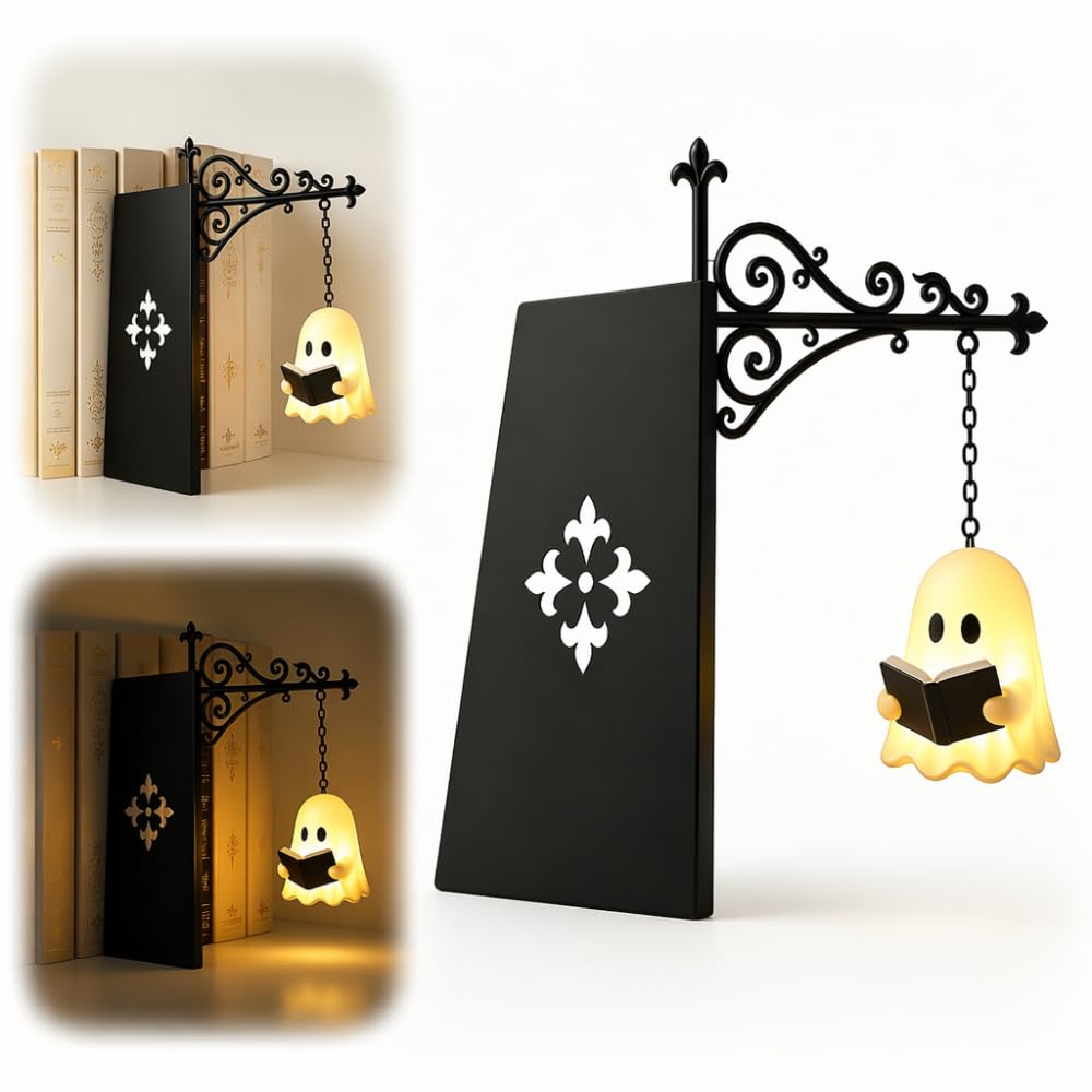 Ghost Bookshelf Lantern - Cozy Halloween Decor LED