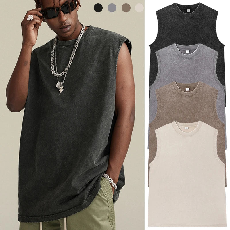 Vintage Acid Wash Tank Top 3-Pack - Mens Sleeveless Cotton Gy